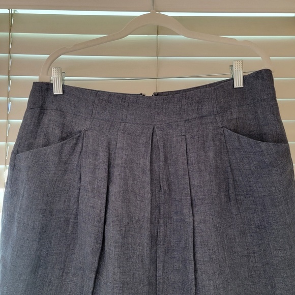 Talbots Chambray Linen Skirt Size 10P Petite Blue Pleated Pockets Lined Preppy - Picture 3 of 6